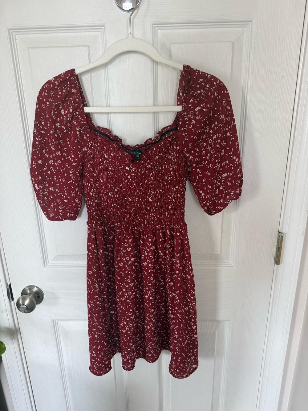 Trixxi Wine Red Floral Smocked Mini Dress